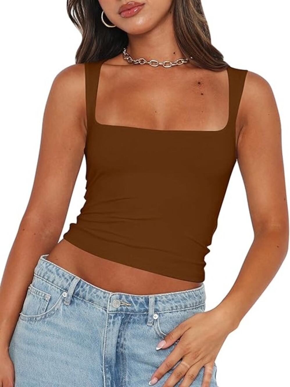Mokoru Women's Sexy Sleeveless Square Neck Tank Top, Med